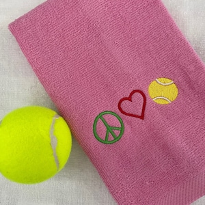 TENNIS TOWEL - Peace love tennis - embroidered personalized velour sports towel - tennis gift