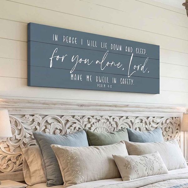 Psalm 4:8 Canvas Sign, Christian Wall Art