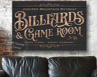 Billiards and Game Room Sign, classic canvas sign wrap