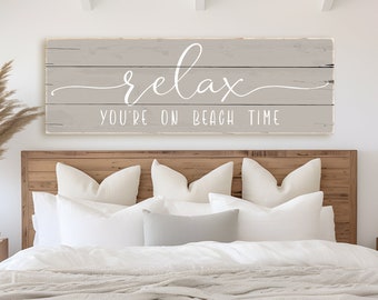 Relax You're on Beach Time Sign | worn edges canvas print