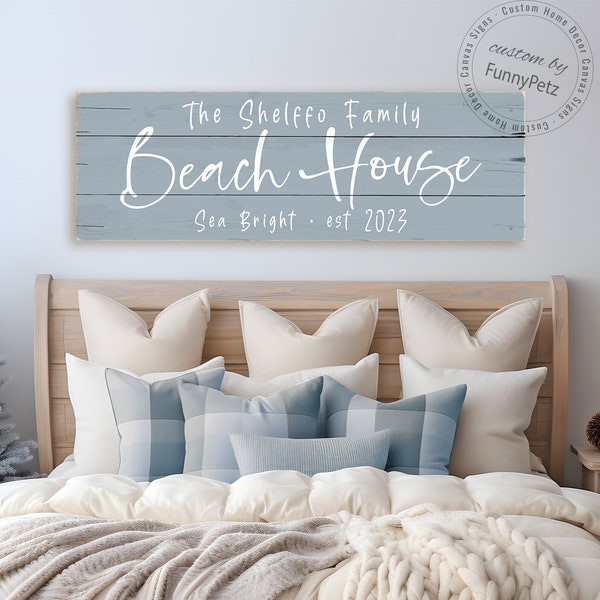 Beach House sign personalized | family beach house decor | worn edges canvas print