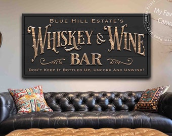 Whiskey and Wine Bar Sign personalized | custom whiskey and wine bar decor | canvas print