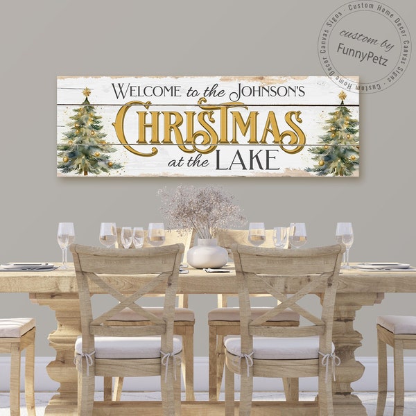 Christmas at the Lake sign | rustic canvas