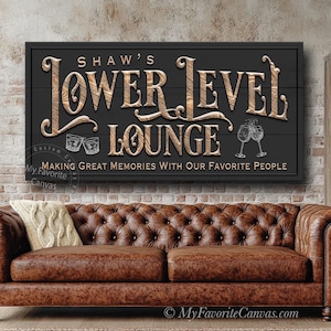 Lower Level Lounge Sign: hand stretched canvas wrap