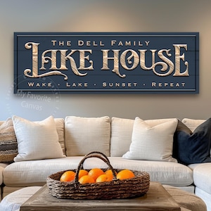 Family Lake House Sign, canvas wrap