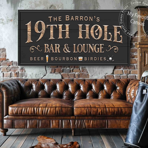 19th Hole Bar and Lounge Sign personalized | Golfer Gifts | canvas print