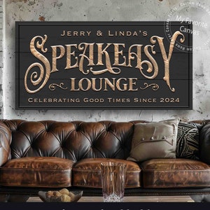 Speakeasy Lounge Sign custom canvas print charcoal