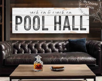 Pool Hall Sign | Rack 'Em and Crack 'Em  | rustic canvas print