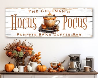 Hocus Pocus Coffee Bar Sign | Custom Family Name Halloween Coffee Bar Sign | rustic canvas print
