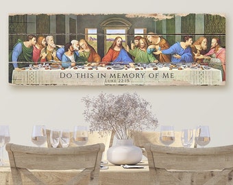 The Last Supper Farmhouse Sign | Vintage Illustration Luke 22:19 wall decor | rustic canvas print