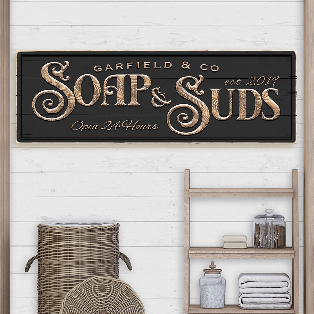 Soap and Suds Laundry Sign Laundry Room Decor Worn Edges Canvas Etsy