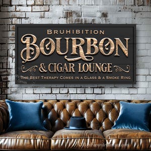 Bourbon and Cigar Lounge Sign, canvas wrap