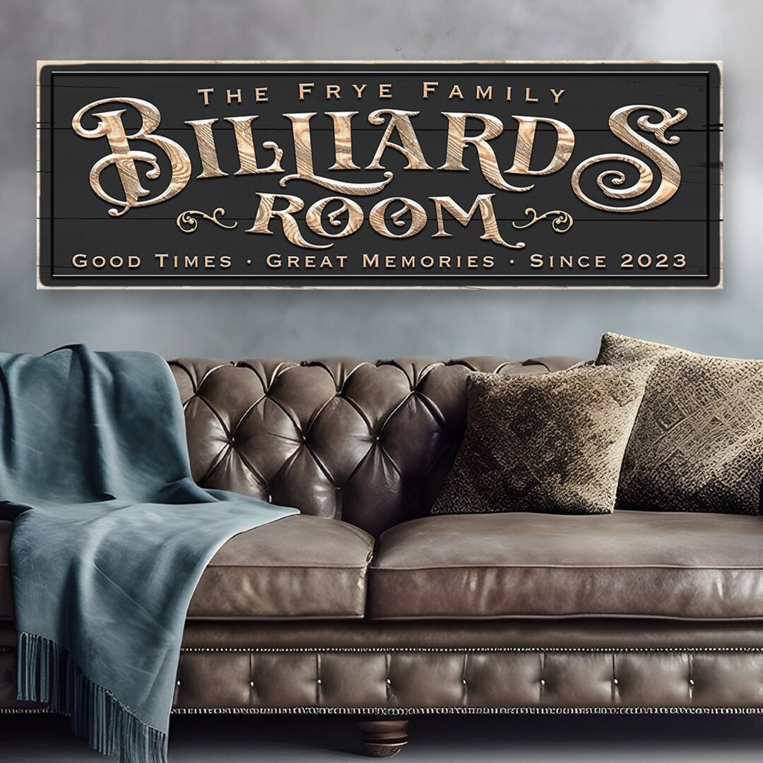 Billiards Room Sign Personalized Billiards Lounge Decor Worn Edges ...
