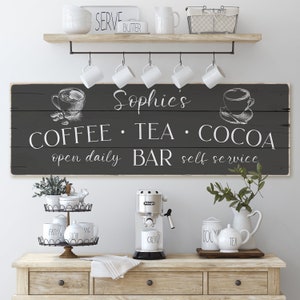 Coffee Tea Cocoa Bar Sign | Custom Coffee Tea Cocoa Sign | worn edges canvas print