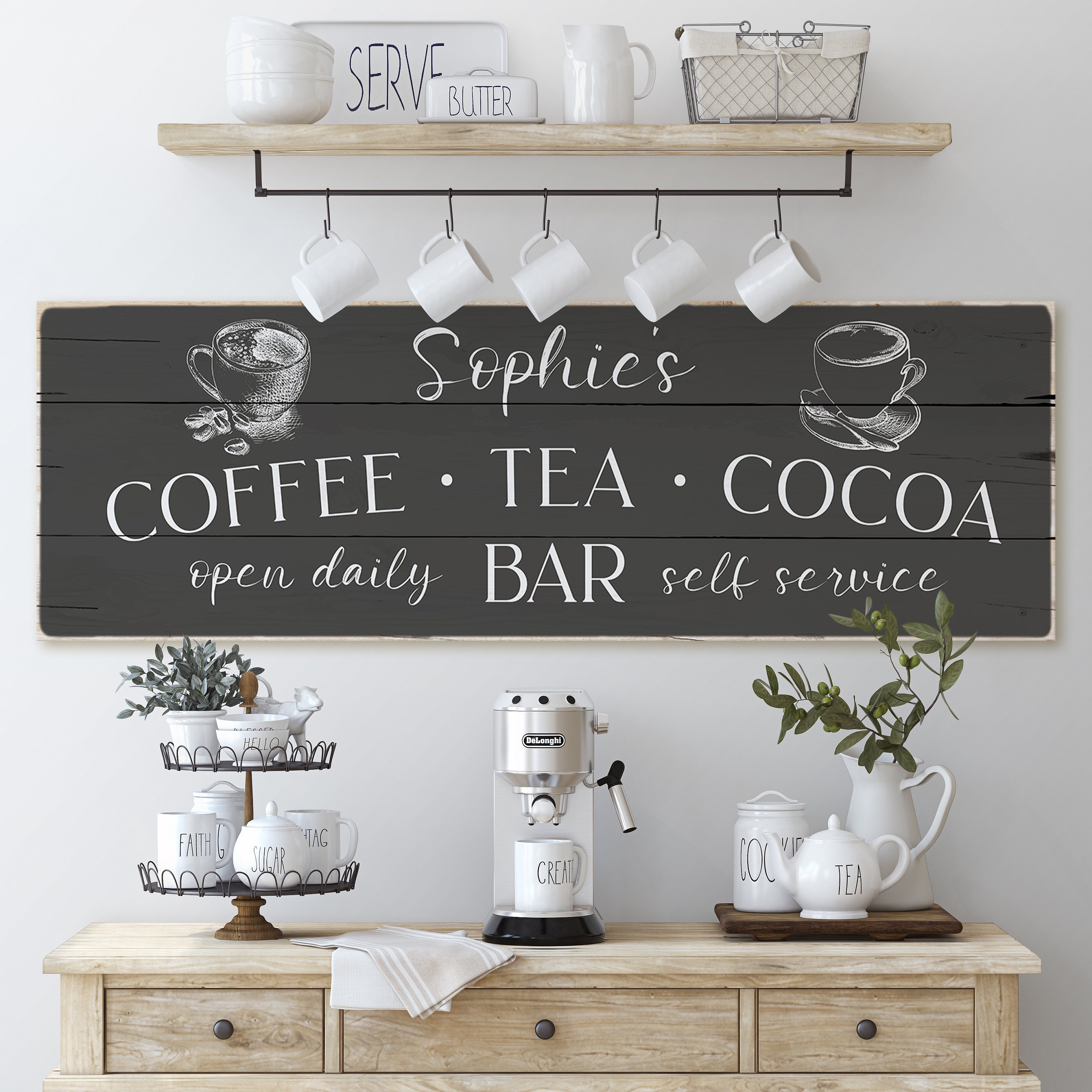 Coffee Tea Cocoa Bar Sign Custom Coffee Tea Cocoa Sign Worn Edges