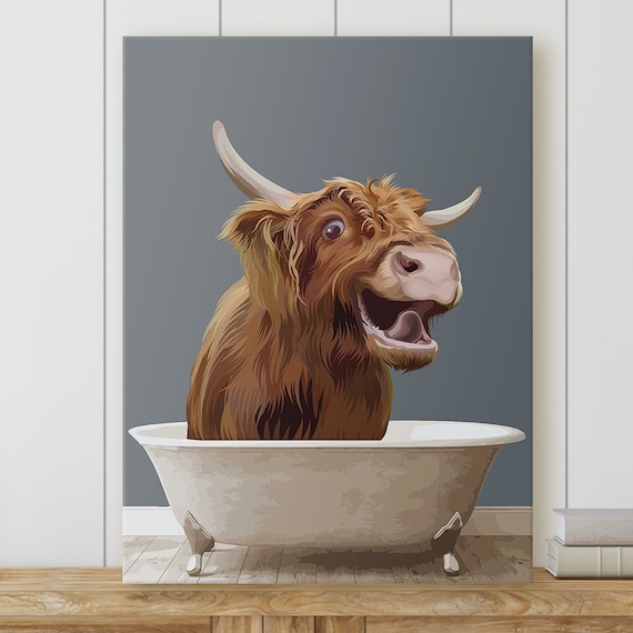 Funny Highland Cow in Vintage Bathtub Cow in Tub Canvas - Etsy