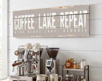Coffee Lake Repeat Sign, rustic canvas