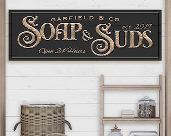 Soap And Suds Laundry Sign | Laundry Room Decor | canvas print