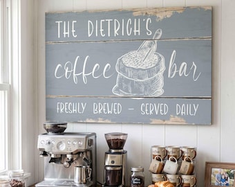 Weathered Coffee Bar Sign, rustic canvas