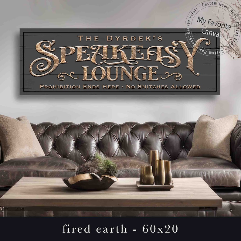 Speakeasy Lounge Sign custom canvas print fired earth
