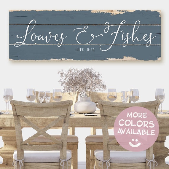 Loaves and Fishes Sign Luke 9 16 Rustic Wood Canvas Etsy