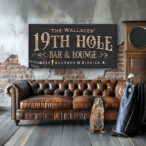 19th Hole Bar and Lounge Sign: hand-stretched canvas wrap