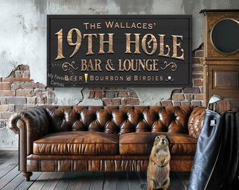 19th Hole Bar and Lounge Sign: hand-stretched canvas wrap