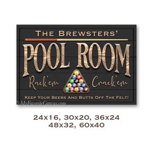 Pool Room Sign, Rack'em and Crack'em Billiards Room Decor, Canvas Wrap ...