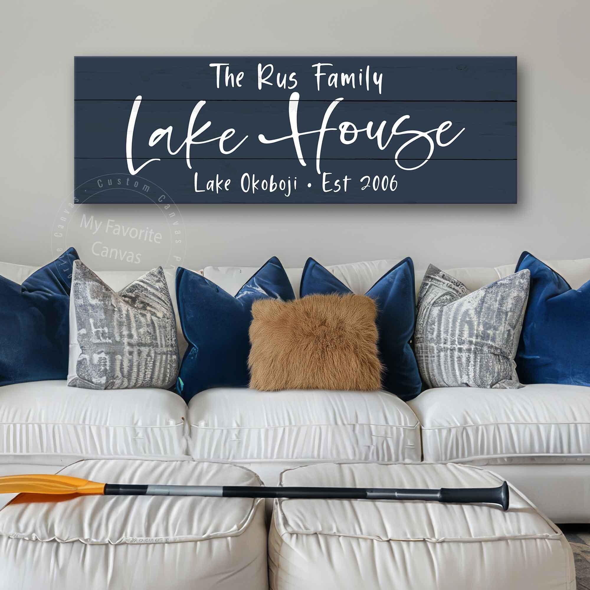 Family Lake House Sign, personalized canvas wrap