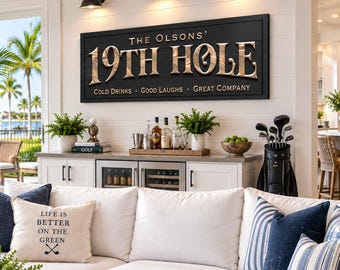 Personalized 19th Hole Golf Bar Sign, Custom Golf Wrapped Canvas Print