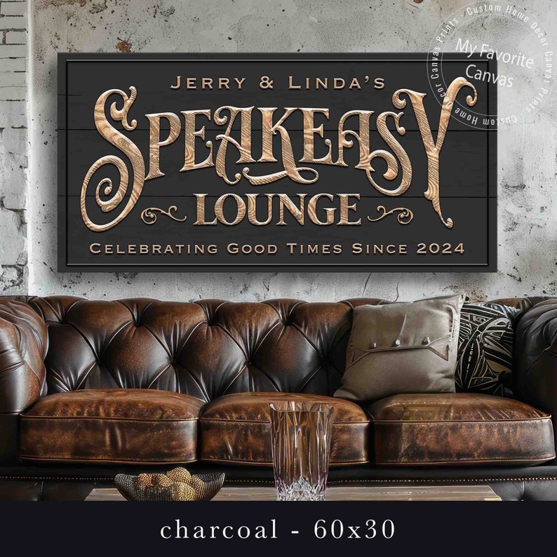 Speakeasy Lounge Sign custom canvas print charcoal