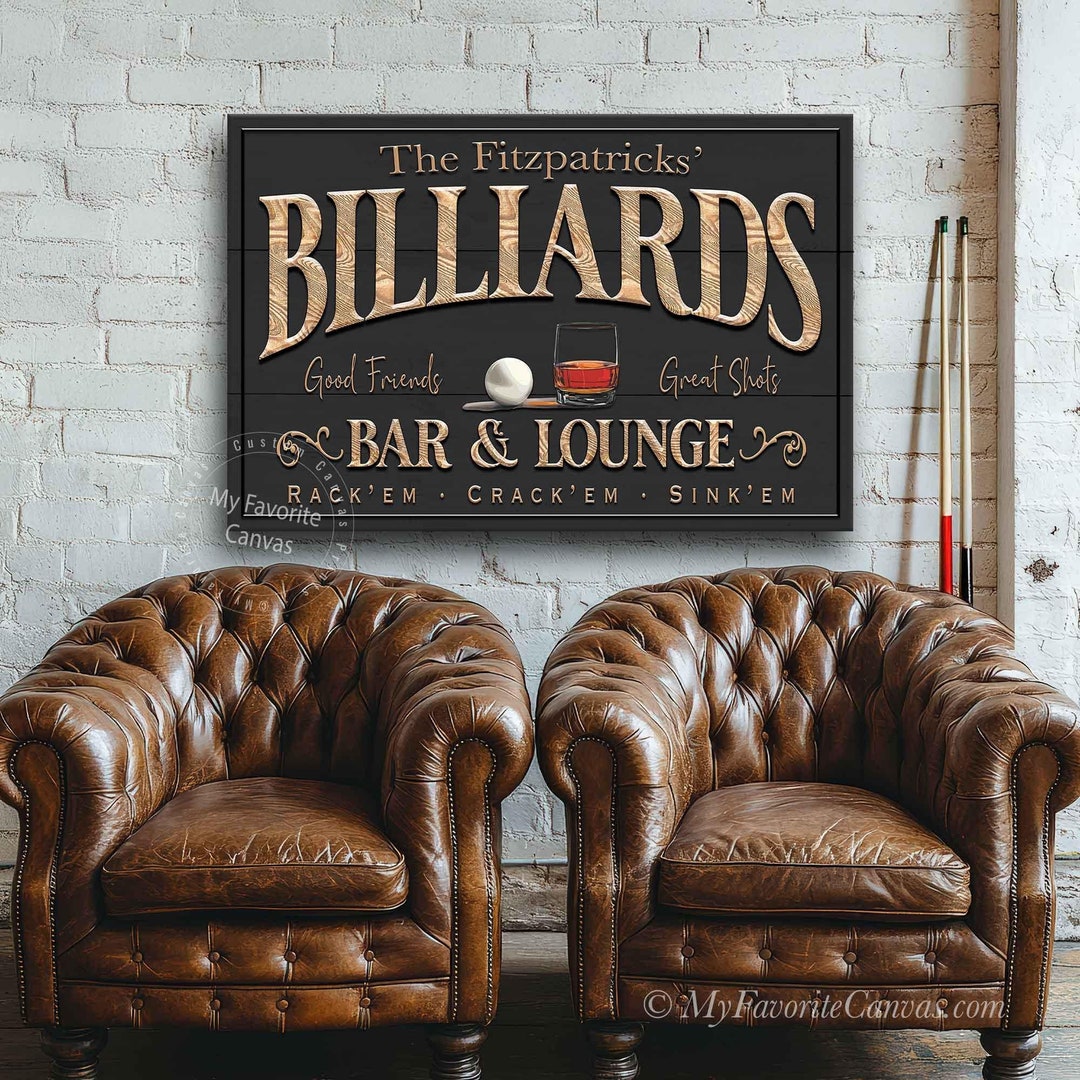Billiards Bar and Lounge Sign, Pool Table Room Decor, Canvas Wrap - Etsy