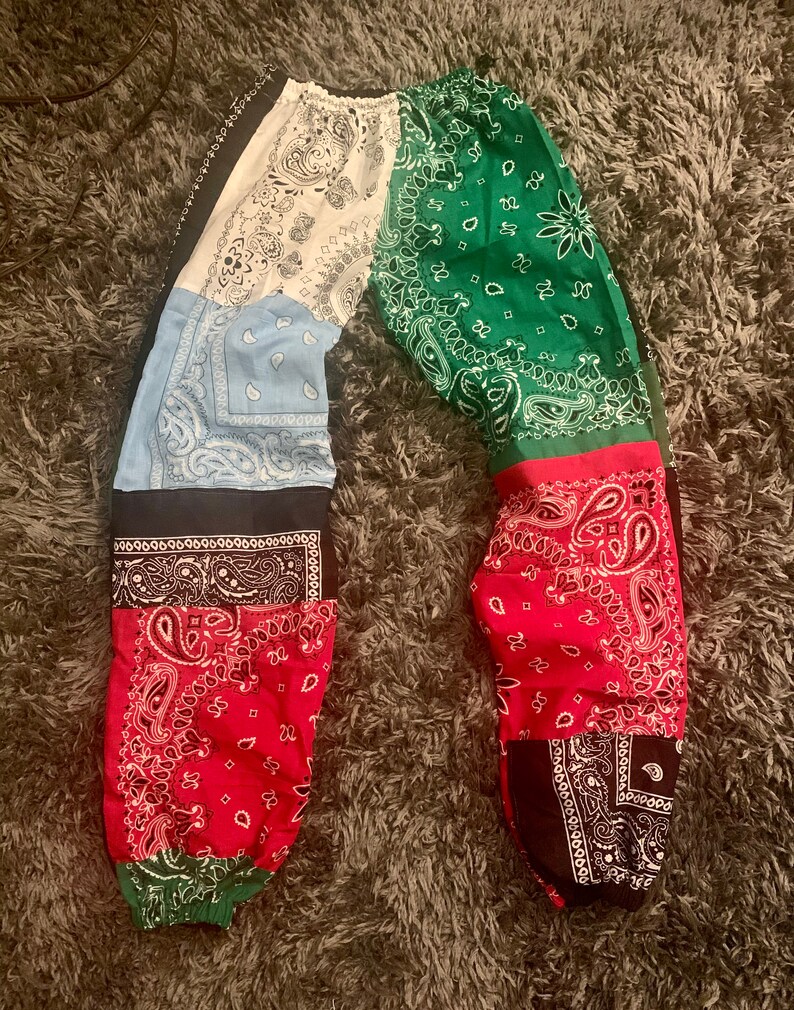Women's Patchwork Bandana Jogger Pants Etsy