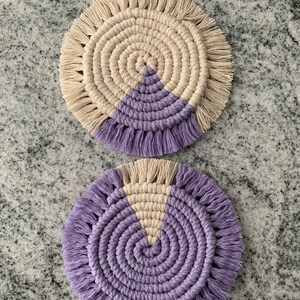 Purple handmade macrame coasters