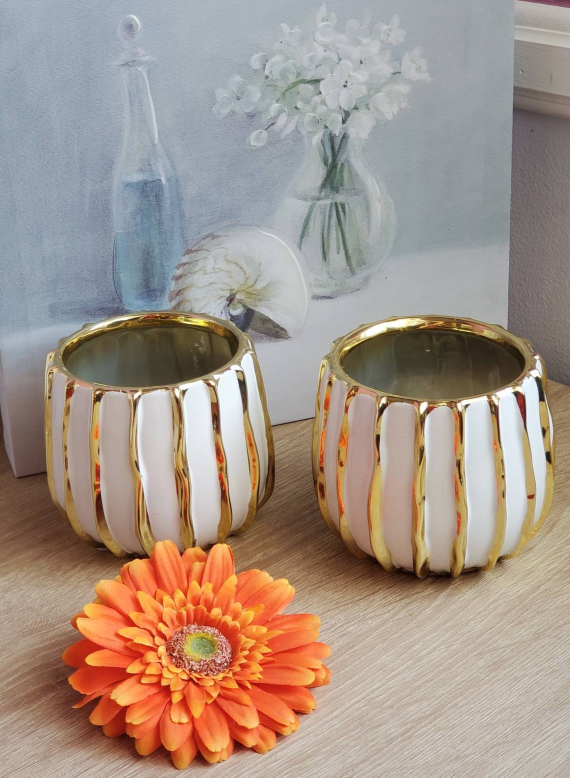 Gold Vase Gold Ceramic Vase White Vase White Ceramic Etsy