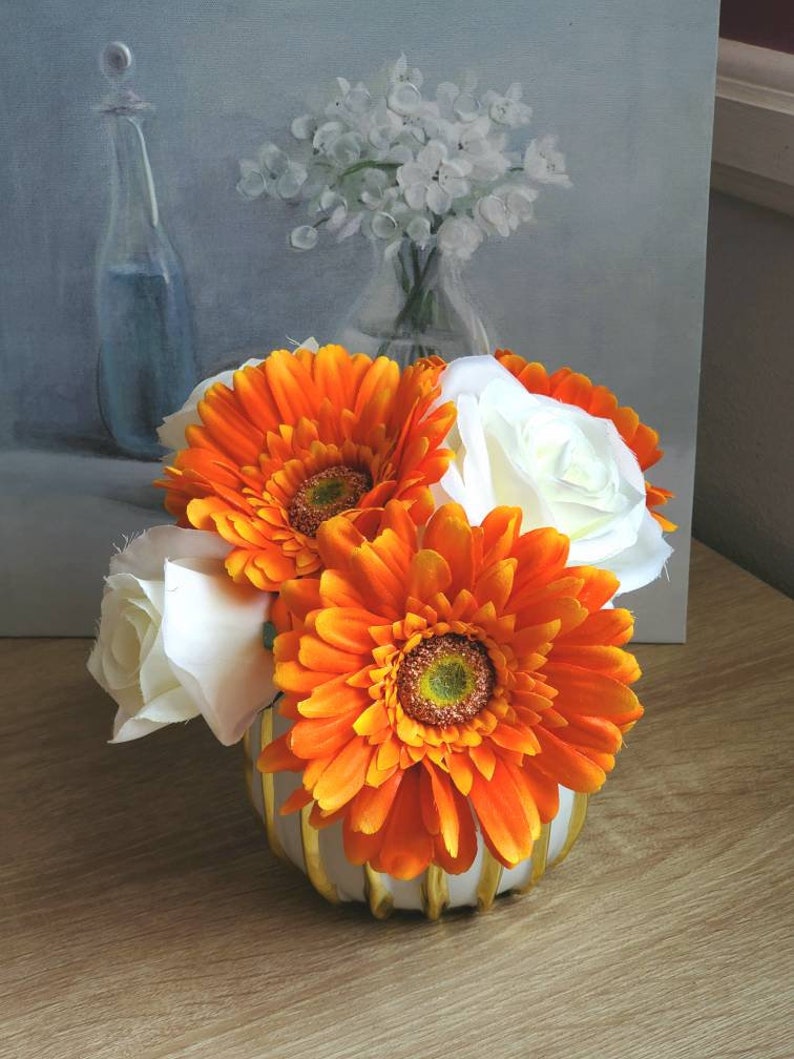 Silk Orange Flowers Silk White Flowers Thanksgiving Decor Etsy