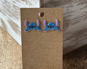 Puces d'oreilles Stitch/ Boucles d'oreilles Ohana/ Hawaïenne/ Hypoallergénique/ Fait main/ Cadeaux pour elle