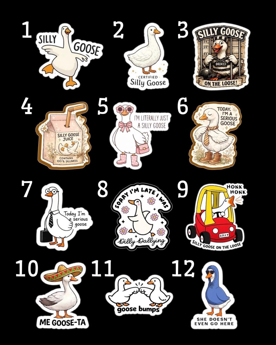 Silly Goose Stickers, Funny Meme Vinyl Decals (12 Pack Available) - Etsy