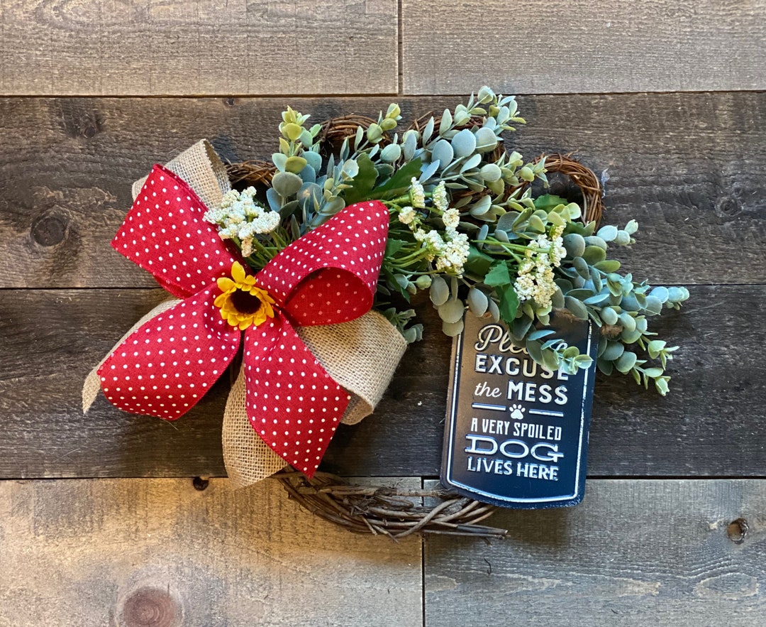 Dog Wreath Paw Print Wreath Farmhouse Wreath Red Dog Wreath Etsy