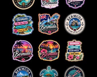 Bermuda Sticker Pack | Pink Sand Beach, Lighthouse, Turtle Vacation Decals