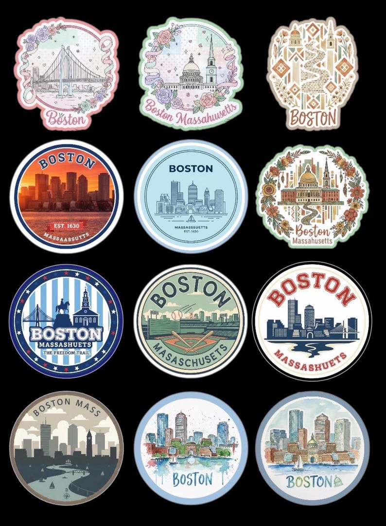 Boston Stickers & Magnets – 12 Pack | 2”, 3”, 4” | Travel, Souvenir ...