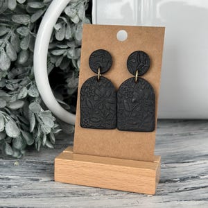 Simple Black Floral Polymer Clay Earrings