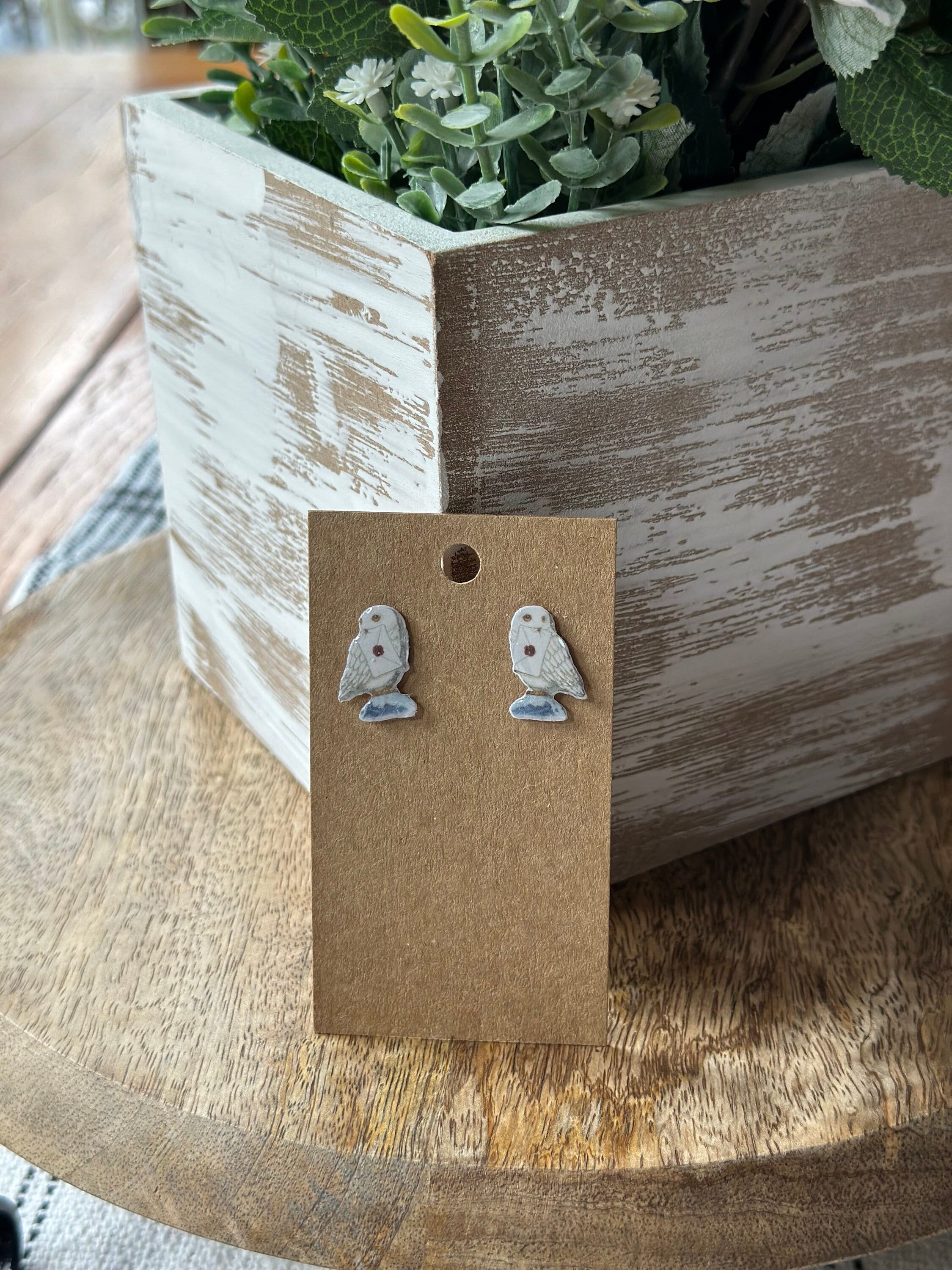 White Owl Earrings, HP Earrings, Owl Mail Earrings, Magical Earrings, Wizard, Witch, Hypoallergenic,