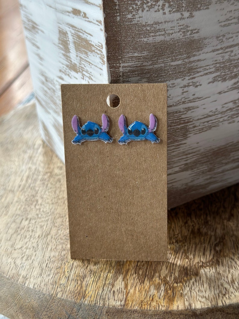 Stitch Stud Earrings/ Ohana Earrings/ Hawaiian/ Hypoallergenic/ Handmade/ Gifts for her image 2