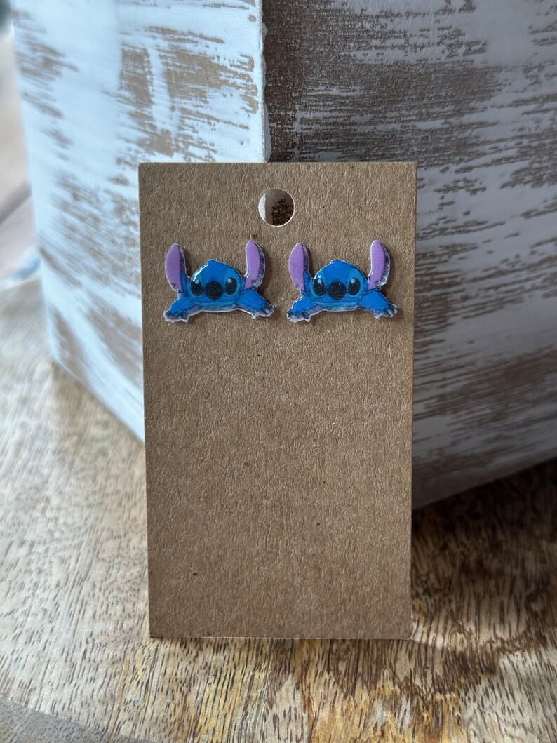 Stitch Stud Earrings/ Ohana Earrings/ Hawaiian/ Hypoallergenic/ Handmade/ Gifts for her image 5