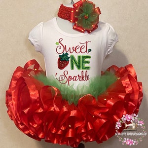 Strawberry First Birthday Tutu Outfit: Personalized Embroidered Bodysuit & Hair Bow