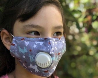 Child Face mask with filter and nose wire, washable face mask, mask with filter and vent, mask with Valve, filter face mask, +2 mask filters