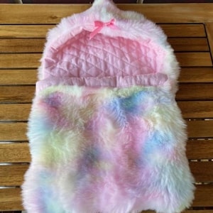 Faux Fur Hooded Sleeping Bag for Doll, Cozy Doll Accessory, Cute Room Decor, Handmade Gift, Fits 14&quot; Doll Stuffed Animal Miniature