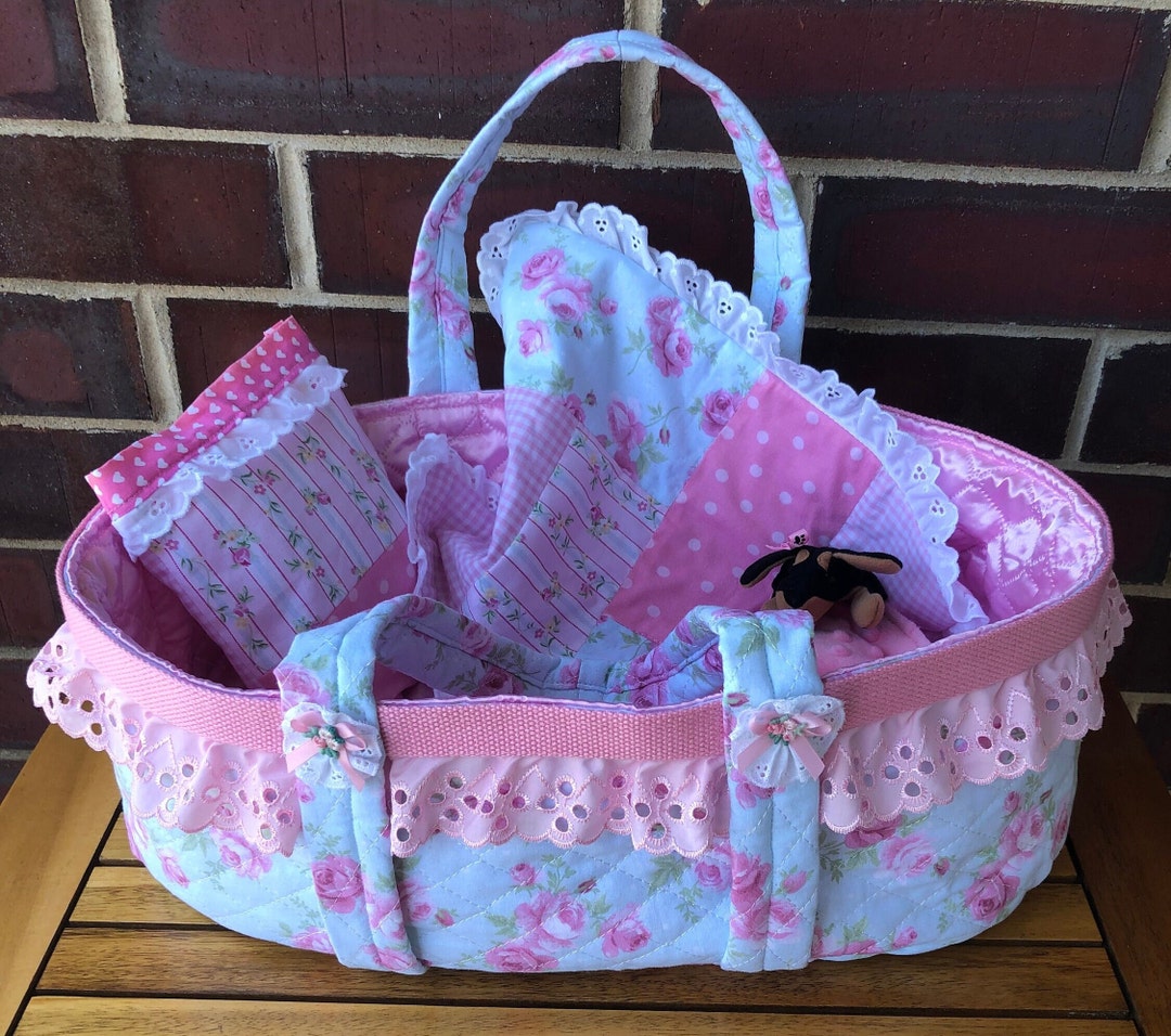Quilted Moses Baby Doll Basket and Bedding Etsy
