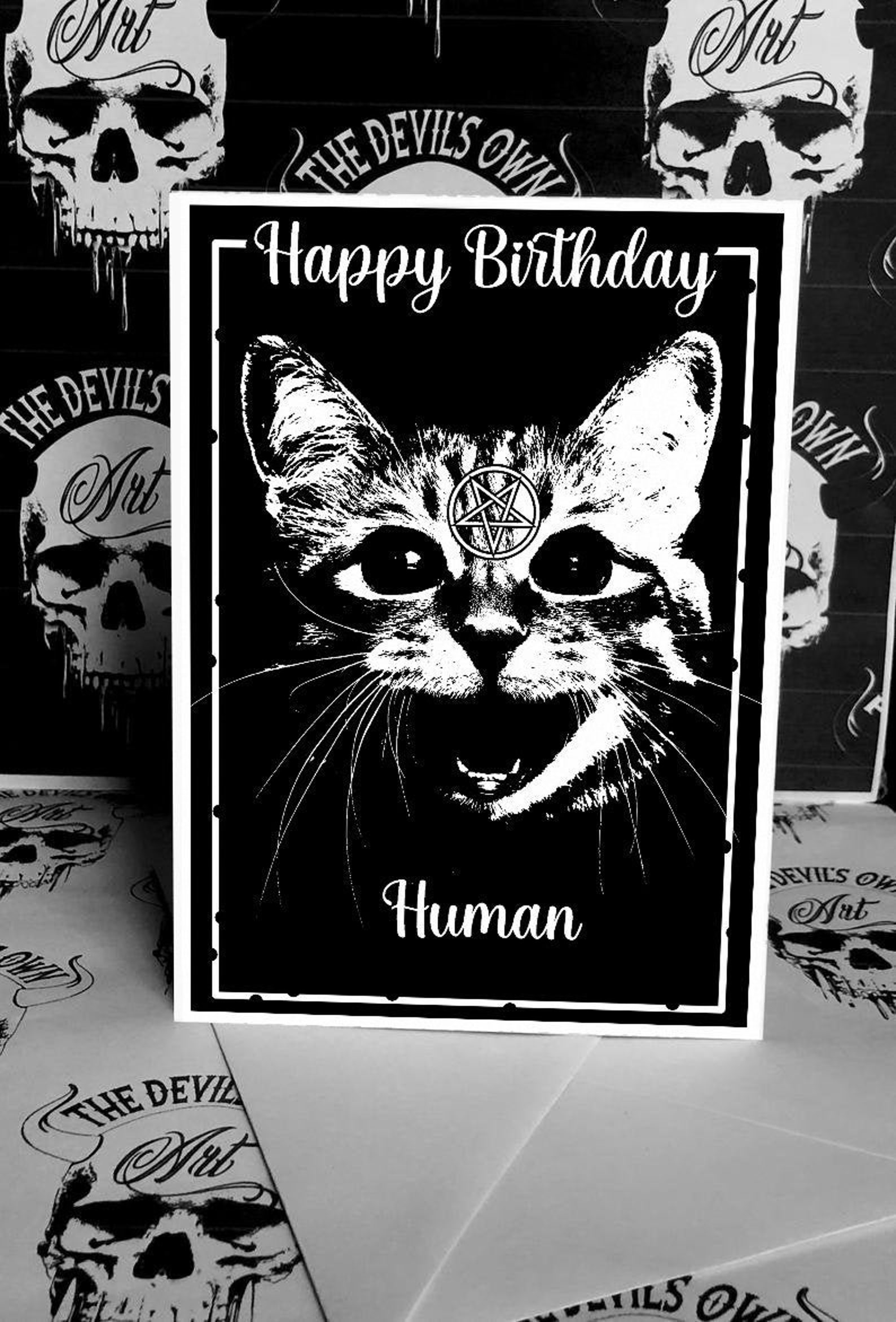Gothic Cat Birthday Greetings Card Birthday Card Cat Cat - Etsy